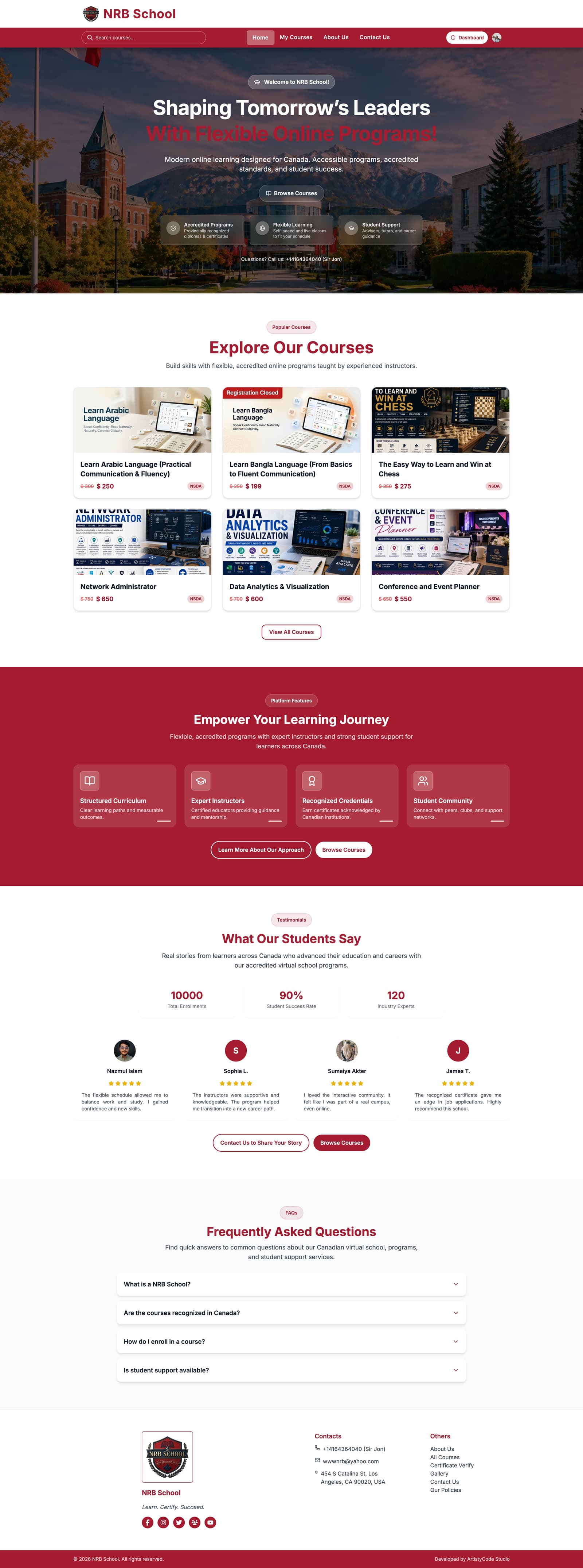 Next.js landing page for NRB School!